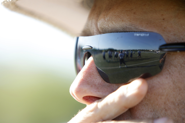 The Meadows coach Frank DeSantis watches his players during practice. (Erik Verduzco/Las Veg ...