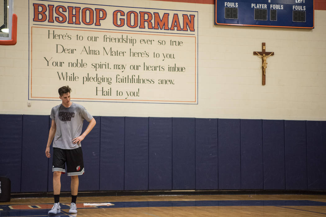 Portland Trail Blazers rookie Zach Collins trains at alma mater Bishop Gorman High School on ...