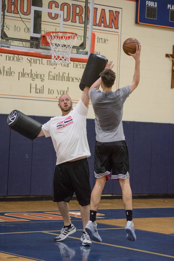 Portland Trail Blazers rookie Zach Collins trains at alma mater Bishop Gorman High School on ...