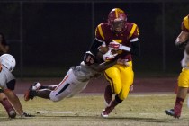 Del Sol’s Taariq Flowers (5) runs with the ball against Chaparral during a football ga ...