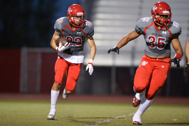 Arbor View running back Deago Stubbs (23) runs the ball during the Arbor View High School Fo ...