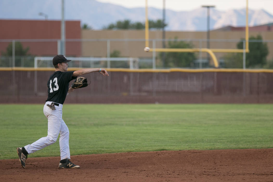 Faith Lutheran Crusader Jacob Ortega at the pitch during a game at Faith Lutheran High Schoo ...