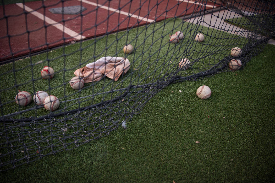 Faith Lutheran Crusader Jacob Ortega at the pitch during a game at Faith Lutheran High Schoo ...