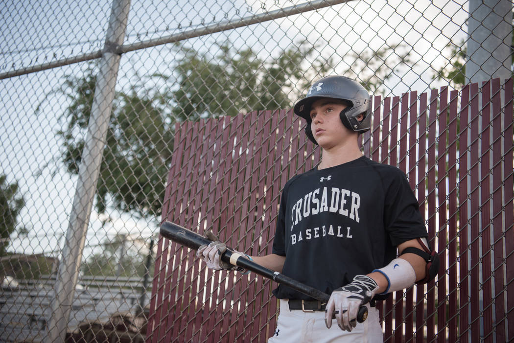 Faith Lutheran Crusader Paulshawn Pasqualotto up to bat during a game at Faith Lutheran High ...