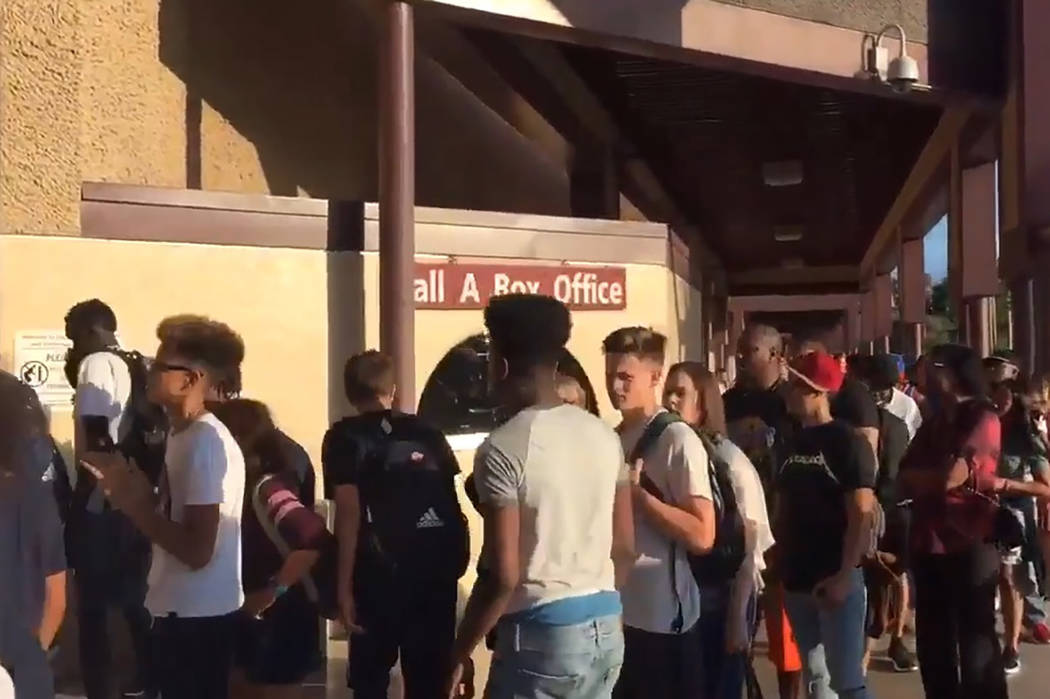 Fans line up outside Cashman Center ahead of the adidas Summer Championships in Las Vegas on ...