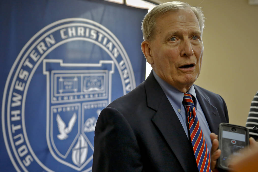 Dave Bliss speaks to the media during his introduction as the Southwestern Christian Univers ...