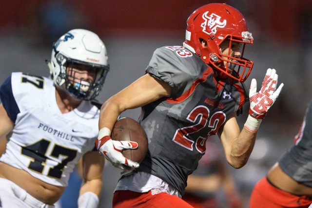 Arbor View running back Deago Stubbs (23) runs the ball during the Arbor View High School Fo ...