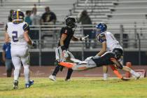 Chaparral junior Tyray Collins (19) dives across the goal line for a touch down during a fo ...