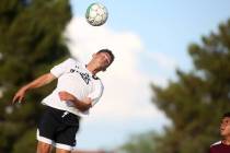 Palo Verde player Michael Vogel heads the ball during a game against Faith Lutheran at Green ...