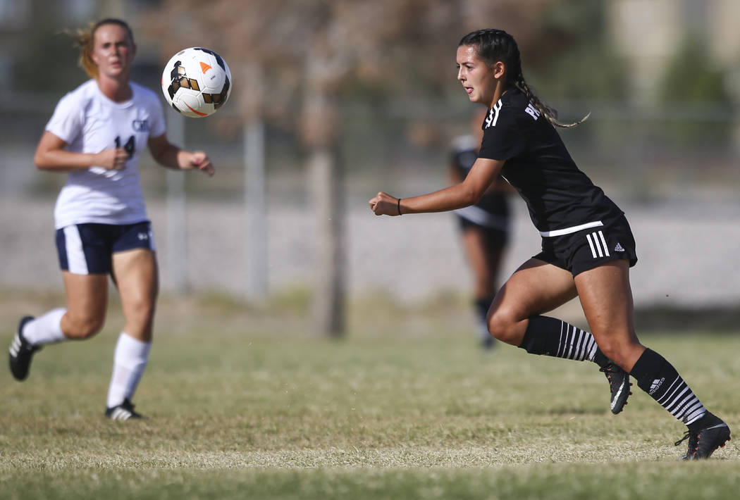 Palo Verde’s Madi Hernandez goes after the ball while playing Centennial in a soccer g ...