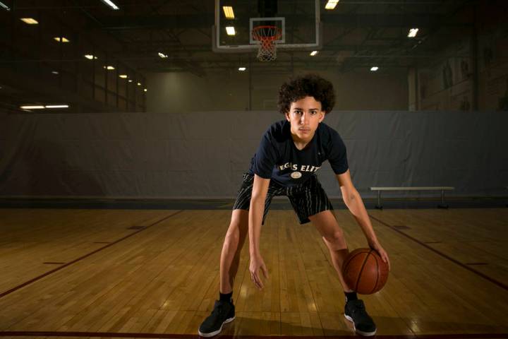 Vegas Elite point guard Richard Isaacs, 14, on the court before a workout session at the Bil ...