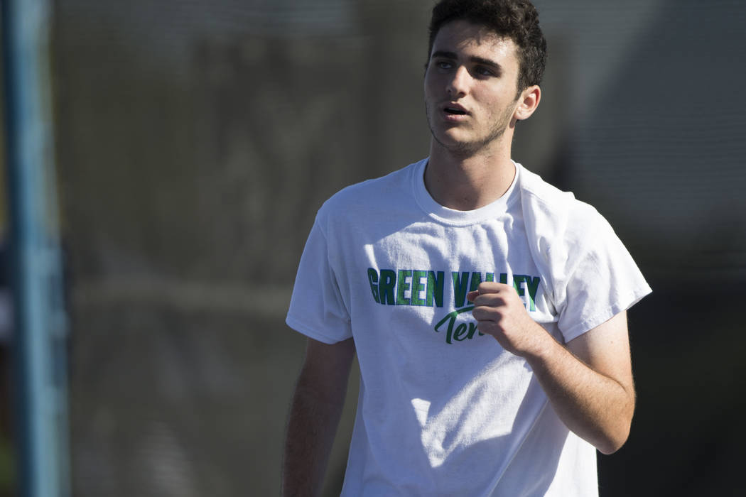 Green Valley’s Ryan Elezra during his singles match at the Darling Tennis Center in La ...