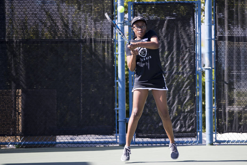 Faith Lutheran’s Jade Mayweather during her singles tennis match at the Darling Tennis ...