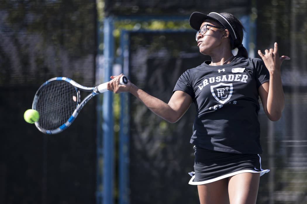 Faith Lutheran’s Jade Mayweather during her singles tennis match at the Darling Tennis ...