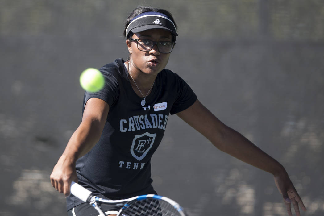 Faith Lutheran’s Jade Mayweather during her singles tennis match at the Darling Tennis ...