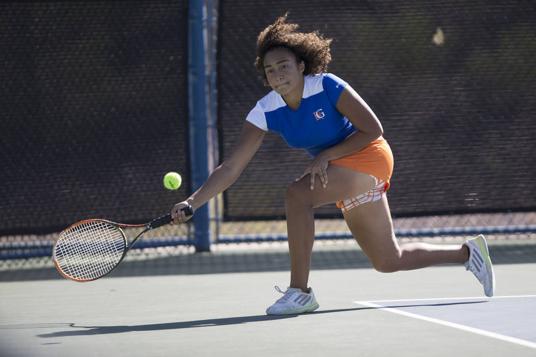 Bishop Gorman’s Giovanna Chaparro during her double tennis match at the Darling Tennis ...