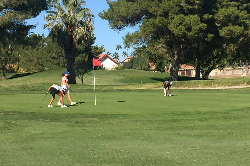Golfers conclude their opening round of the Class 4A Sunset Region girls golf tournament at ...