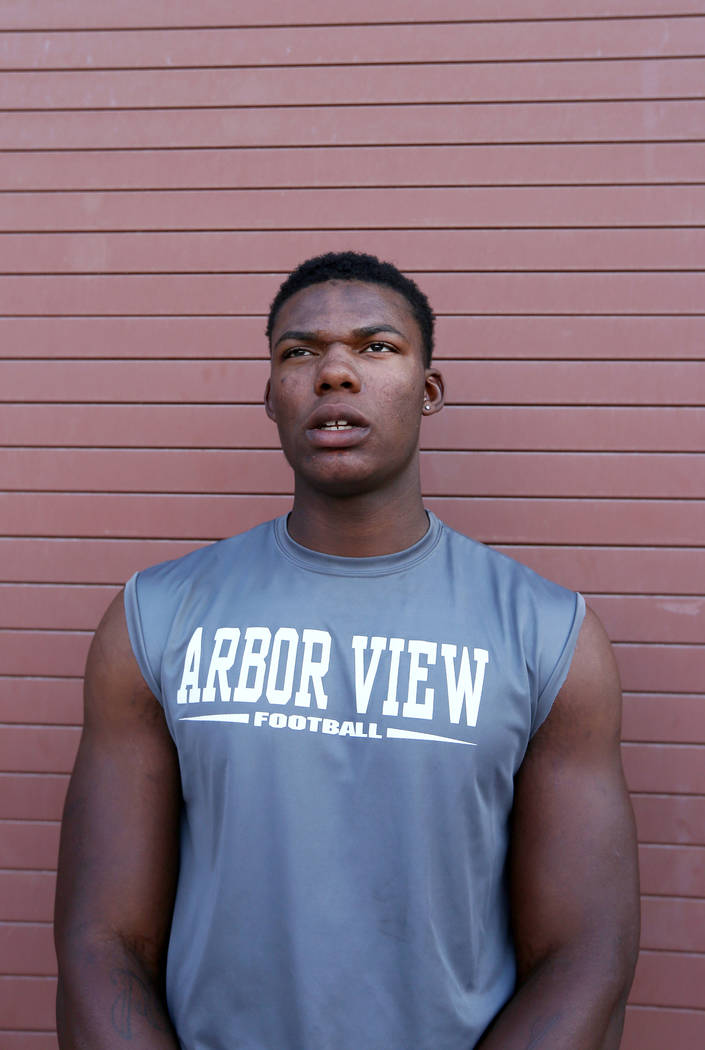 Arbor View’s Elijah Wade, the best uncommitted football recruit in Nevada, at Arbor Vi ...