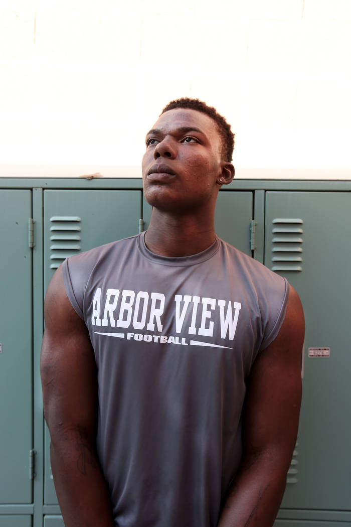 Arbor View’s Elijah Wade, the best uncommitted football recruit in Nevada, at Arbor Vi ...