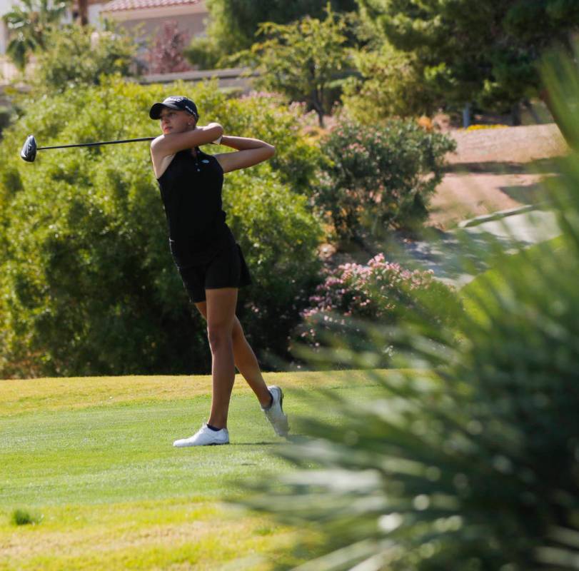 Palo Verde’s Annick Haczkiewicz watches her tee shot during the Class 4A state girls g ...