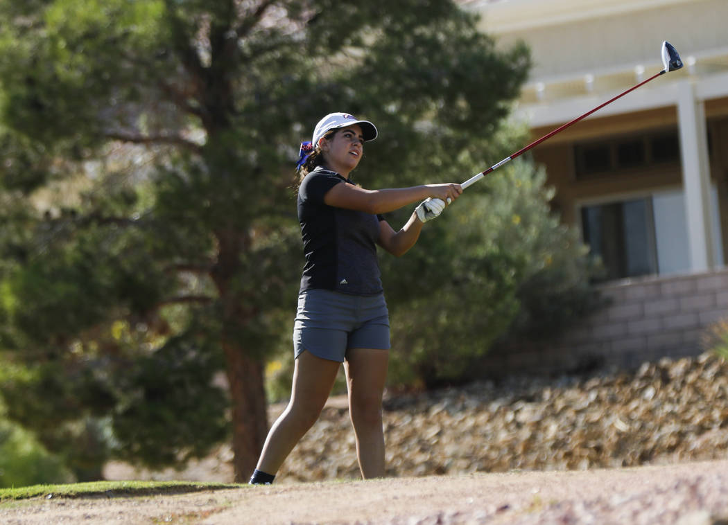 Coronado’s Gabby Denunzio watches her tee shot during the Class 4A state girls golf to ...