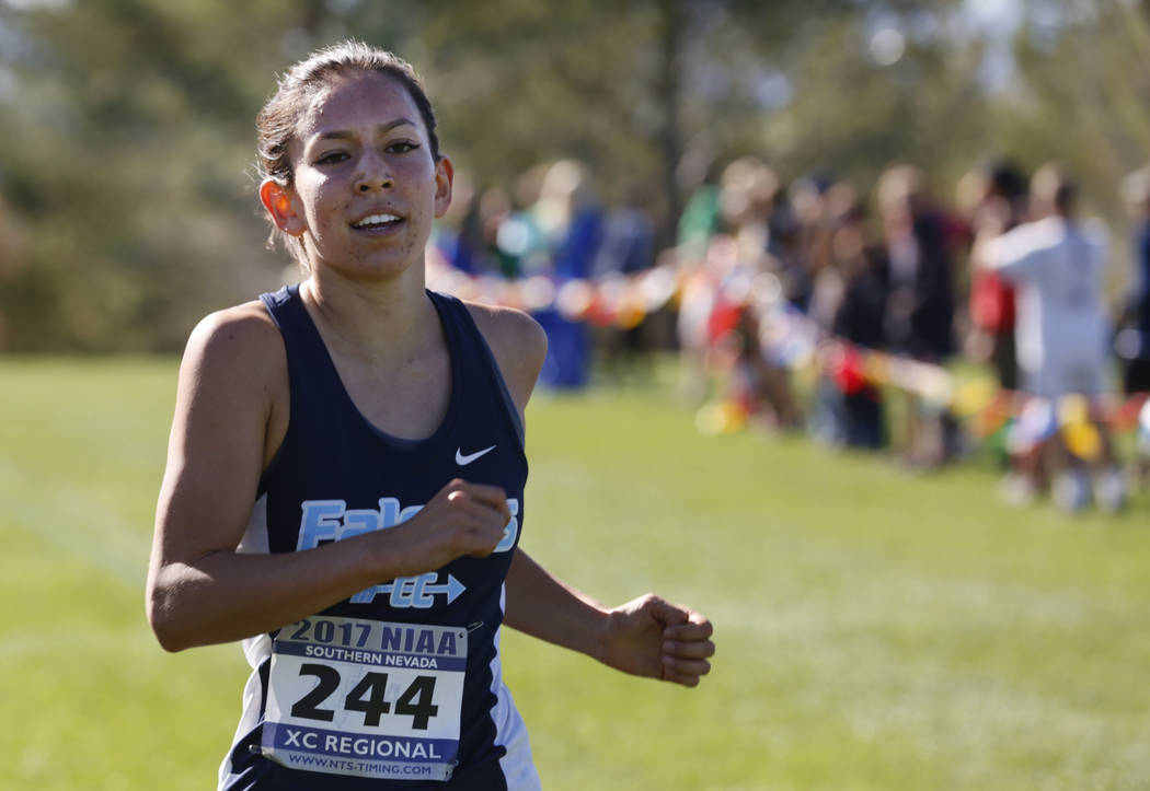 Foothill’s Myna Buckley (244) competes during the Girls Cross Country Class 4A Sunris ...