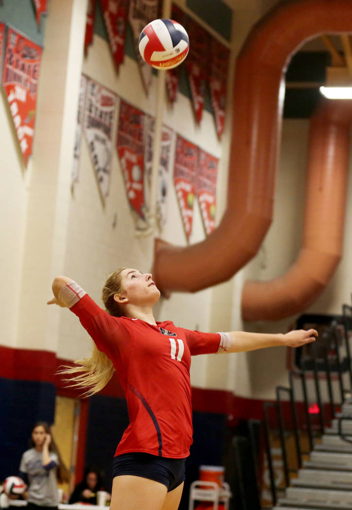 Coronado’s Madison Karcich follows through serves against Foothill during the Class 4A ...