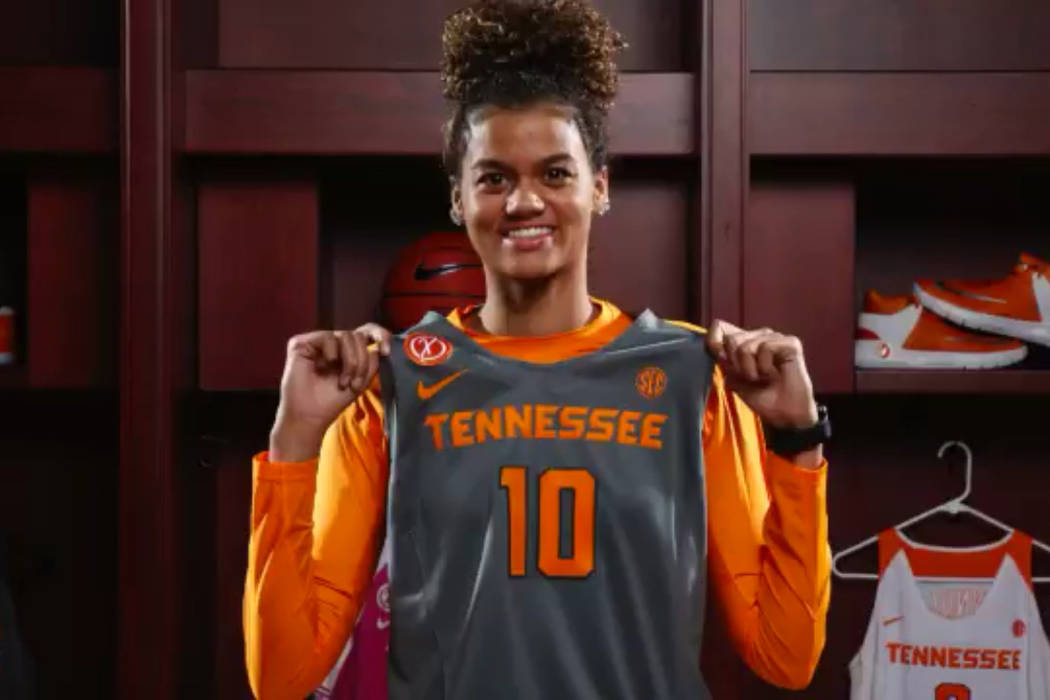 Rae Burrell poses with a Tennessee jersey. @Raehoops on Twitter