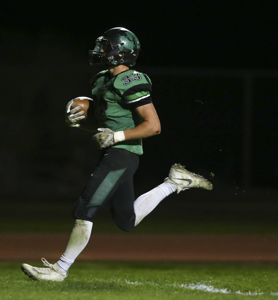 Virgin Valley’s Jayden Perkins (33) scores a touchdown against Mojave during the Class ...