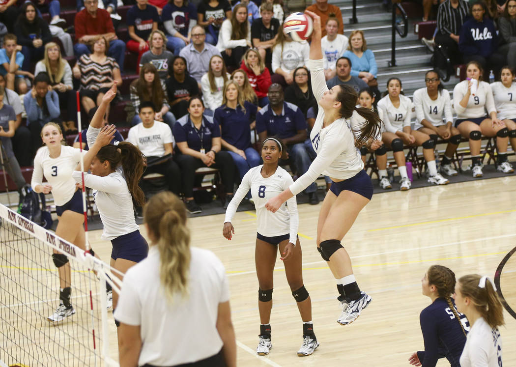 Shadow Ridge’s Whittnee Nihipali (15) during the Class 4A state volleyball game at Fai ...