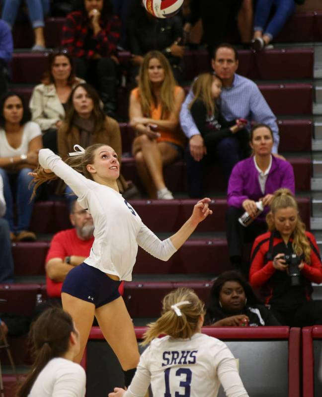 Shadow Ridge’s Madyson Lousignont (6) looks to send the ball to Coronado during the Cl ...