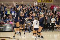 The fans go wild after Shadow Ridge defeats the Gorman Gaels in the Class 4A state volleybal ...