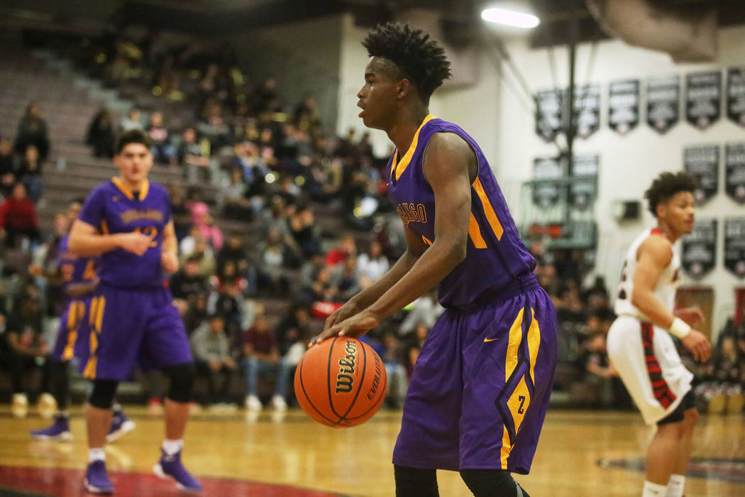 Durango player Drake Booker (2) prepares to pass during a game against Las Vegas at Las Vega ...