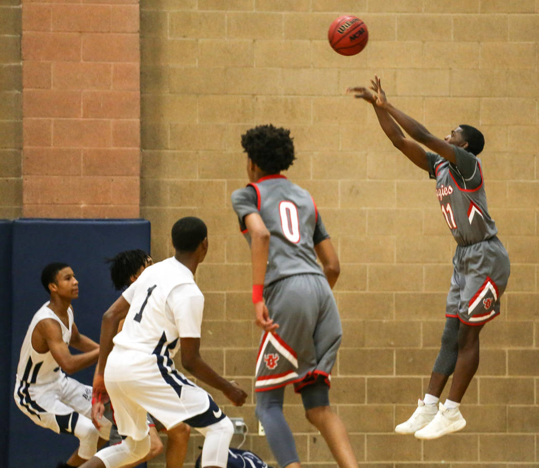 Arbor View’s Amod Manor (11) shoots the ball against Democracy Prep during the first q ...