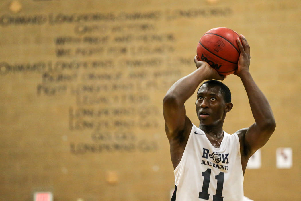 Democracy Prep’s Jared Holmes (11) shoots a free-throw against Arbor View during the f ...