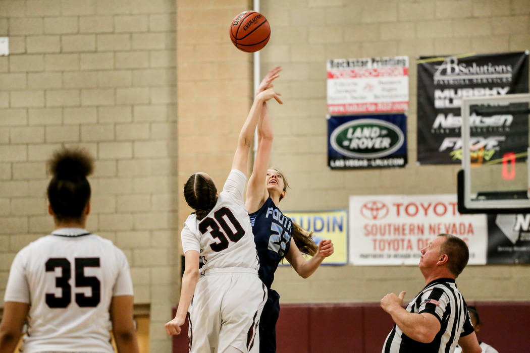 Desert Oasis’ Sierra Mich’l (30), left, and Foothill’s Taylor Bair (22), r ...