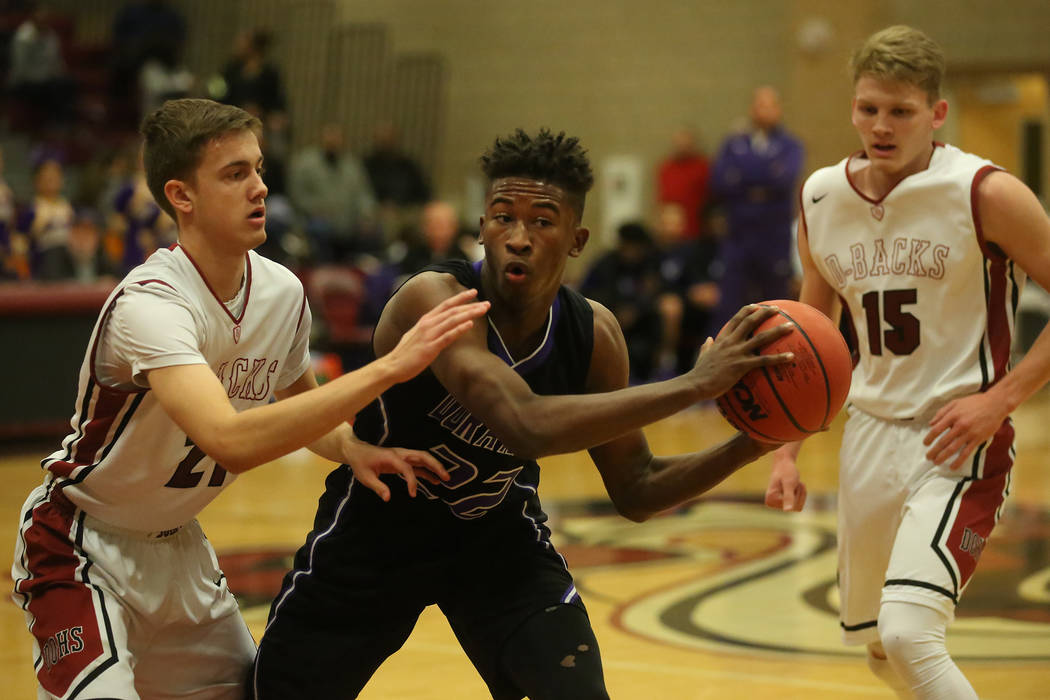 Durango player Vernell Watts (22) looks for a teammate to pass to during a game against Dese ...