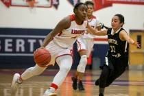 Liberty’s Dre’una Edwards (44) runs the ball against Bonita Vista in the girl&#8 ...