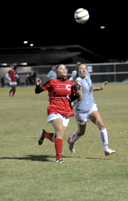 Cornado High School soccer player, Chynna Zurfleh, left, and Arbor View High School soccer p ...