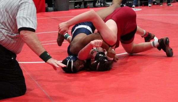 Shadow Ridge’s Elvin Cruz made an aggressive move and went for a pin, j ...