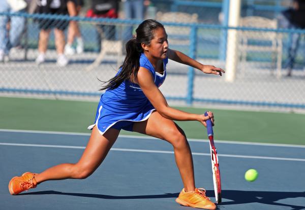 Bishop Gorman sophomore Amber Del Rosario digs to return a ball during a Division I state ch ...