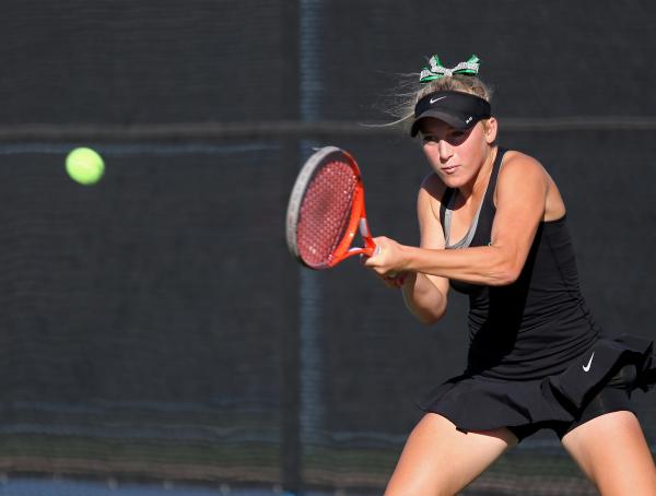 Palo Verde sophomore Chloe Henderson returns the ball during a Division I state championship ...