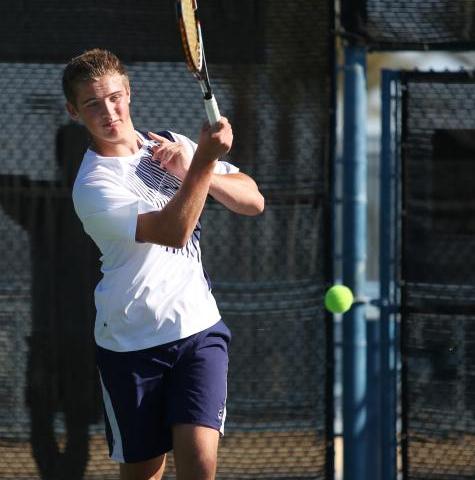 Coronado sophomore Ryland McDermott returns a ball during a Division I state championship ma ...