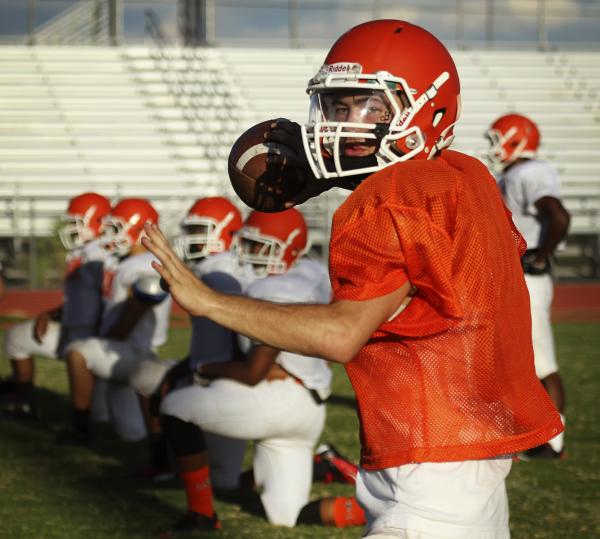 Mojave quarterback Zack Arave, shown Tuesday at practice, was a second-team all-state pick b ...