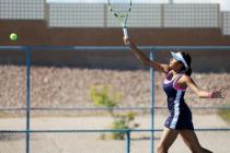 The Meadows senior Anjali Daulat returns the ball during a Division I-A state championship m ...