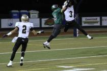 Faith Lutheran’s Vinny DeGeorge (3) intercepts a pass intended for Churchill County&#8 ...