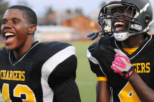 Clark players Andre Turner, left, and Isaiah Lyles May, react to a play during the first hal ...