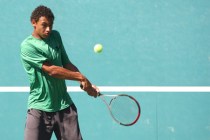 Palo Verde high school’s Trevor Johnson competes against Max Novak of Centennial high ...