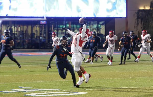 Arbor View running back Herman Gray attempts to pull down a pass during the third quarter on ...