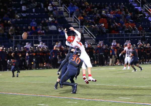 Arbor View tight end Austin Ferguson can’t quite reach a pass on Friday night.